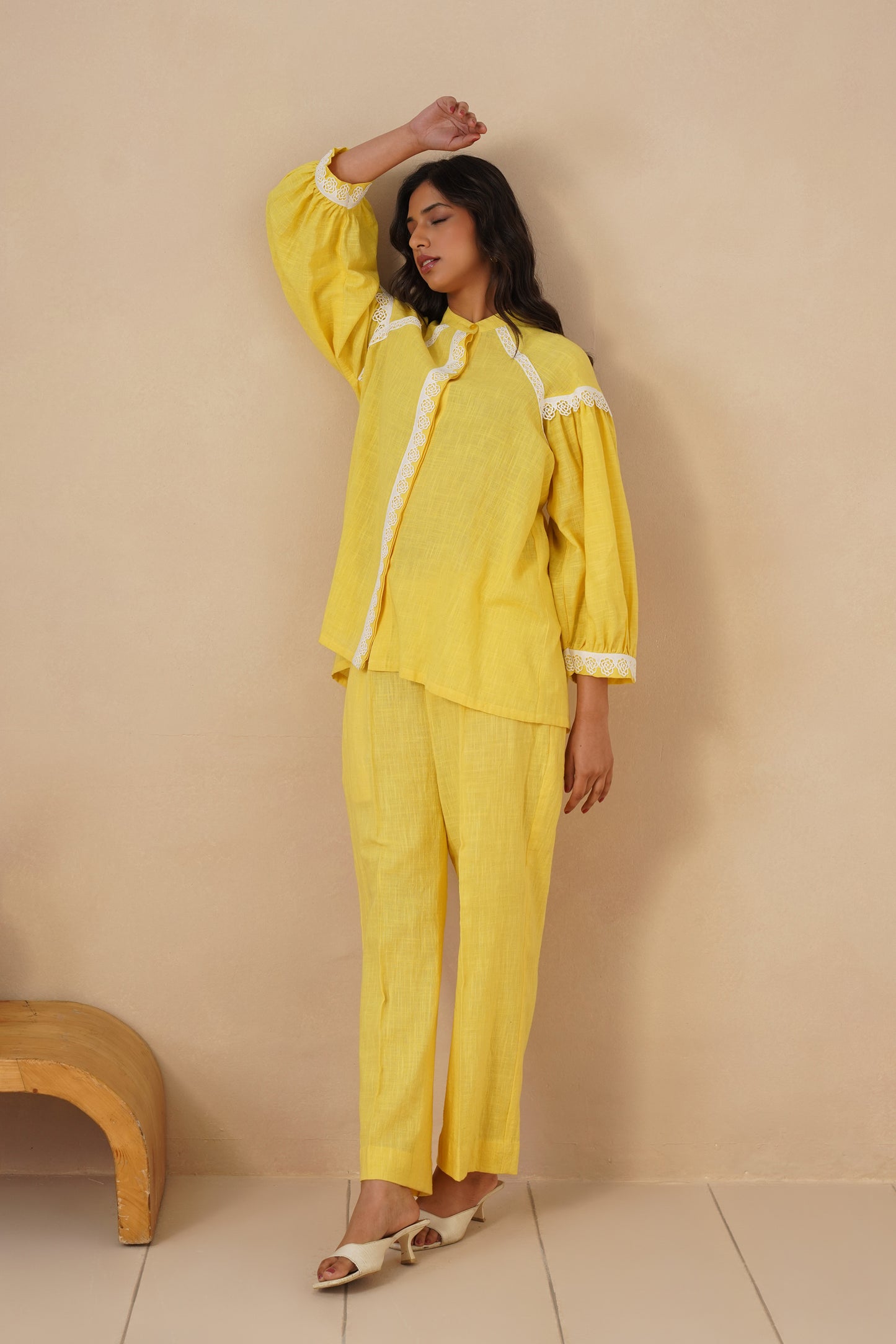 Linen Co-ord Set with Lases and Loose Plazo