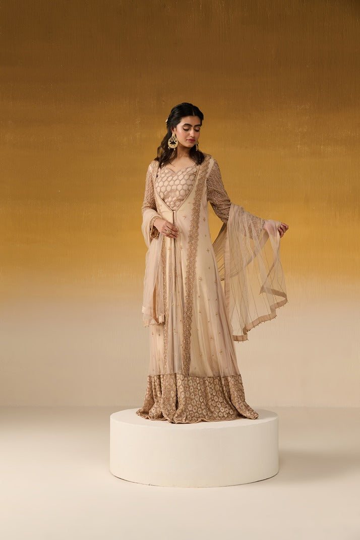 Net & Satin Fabric Embroidered