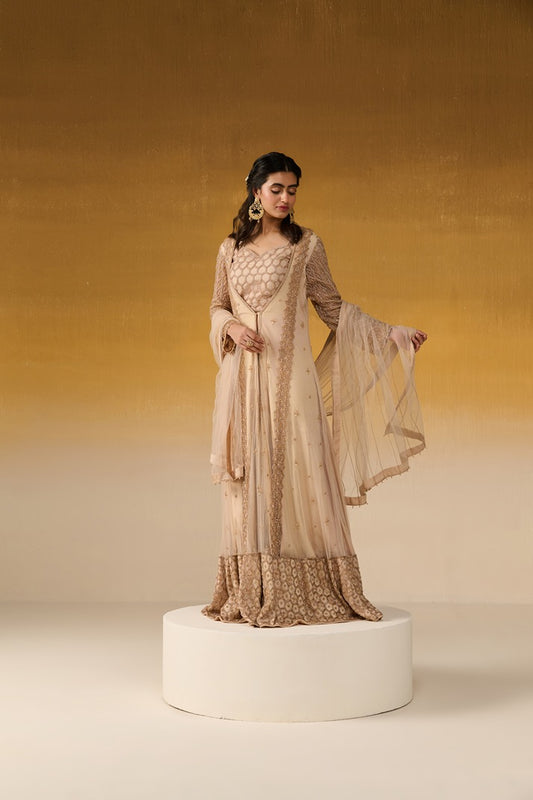 Net & Satin Fabric Embroidered