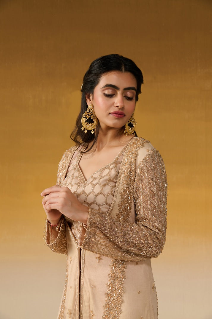Net & Satin Fabric Embroidered