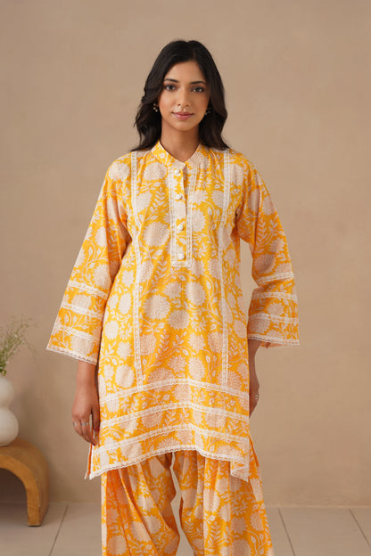 Cotton Fabric with Lases and Farshi Salwar