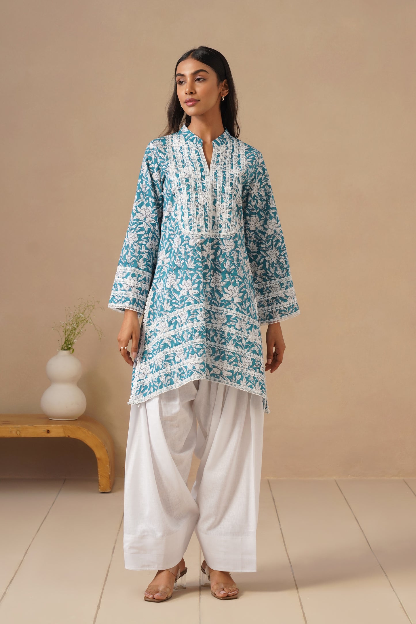 Cotton Co-ord Set with Lases and Farshi Salwar