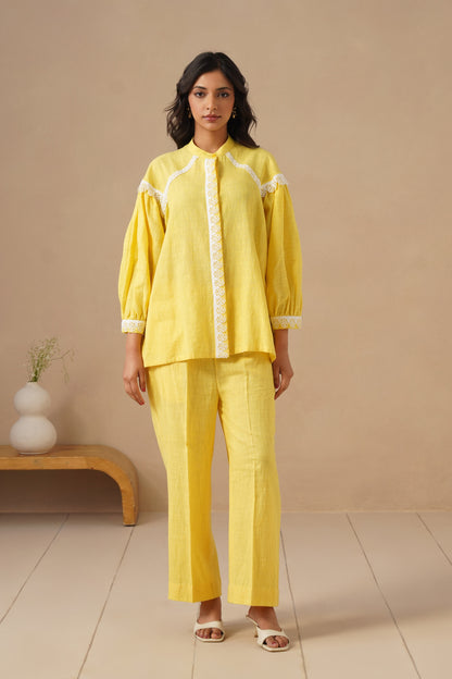 Linen Co-ord Set with Lases and Loose Plazo