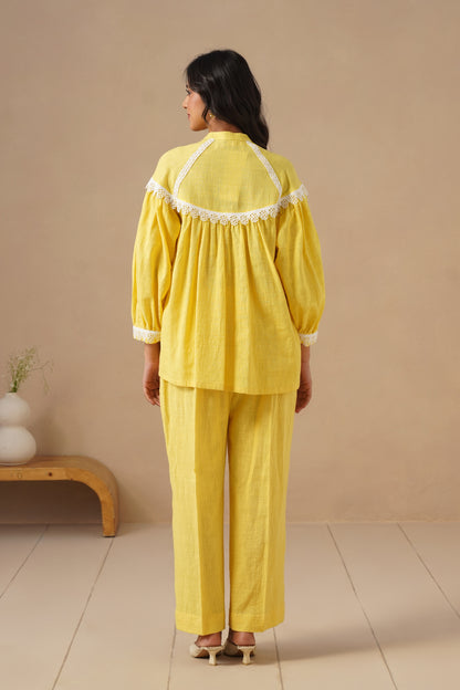 Linen Co-ord Set with Lases and Loose Plazo
