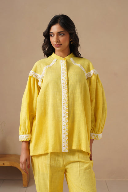Linen Co-ord Set with Lases and Loose Plazo