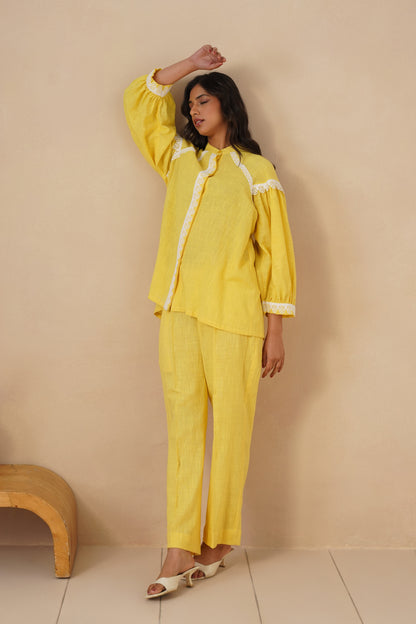 Linen Co-ord Set with Lases and Loose Plazo
