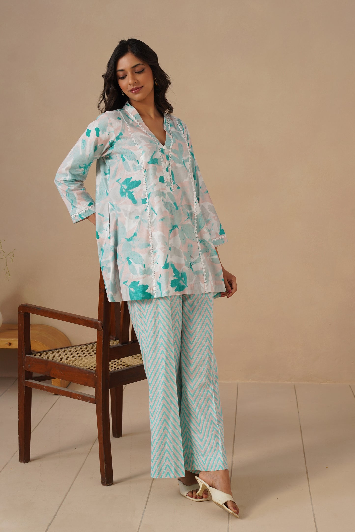 Cotton Fabric with Lases and  Pants