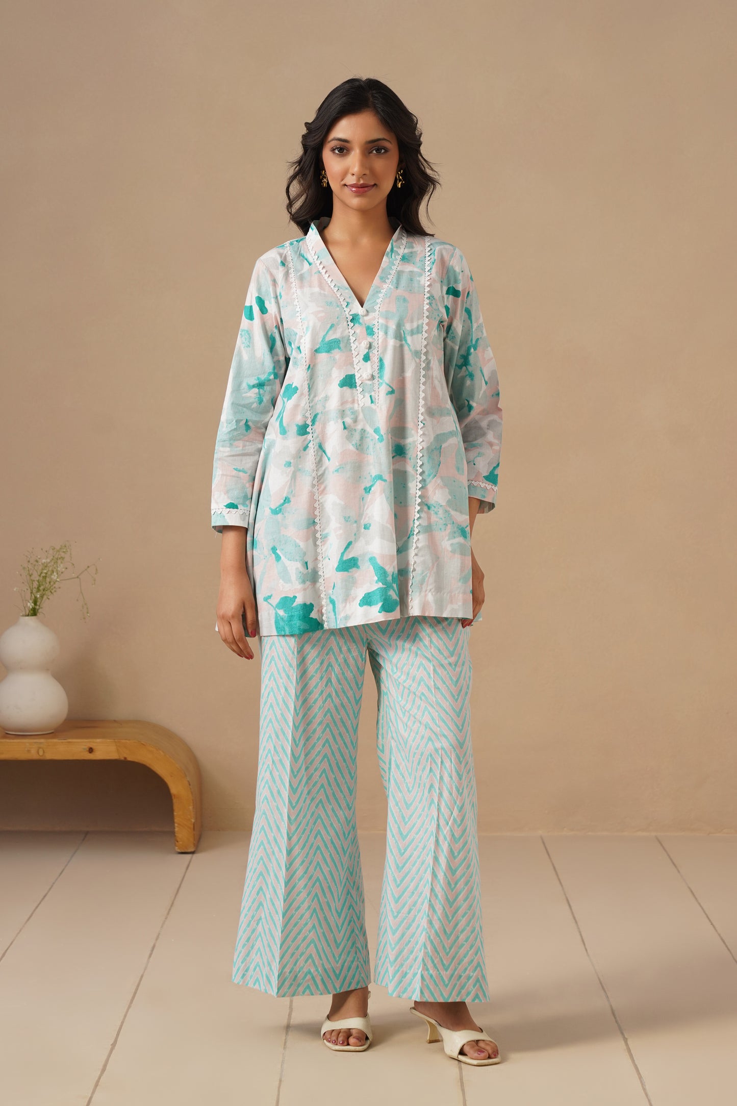 Cotton Fabric with Lases and  Pants