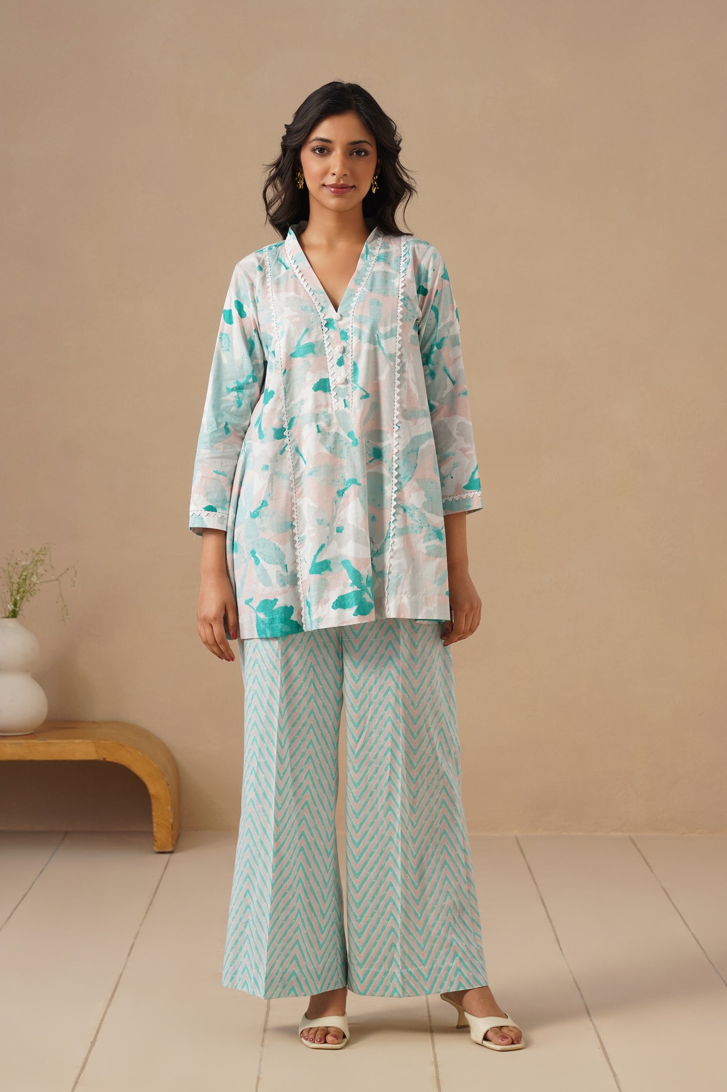 Cotton Fabric with Lases and  Pants