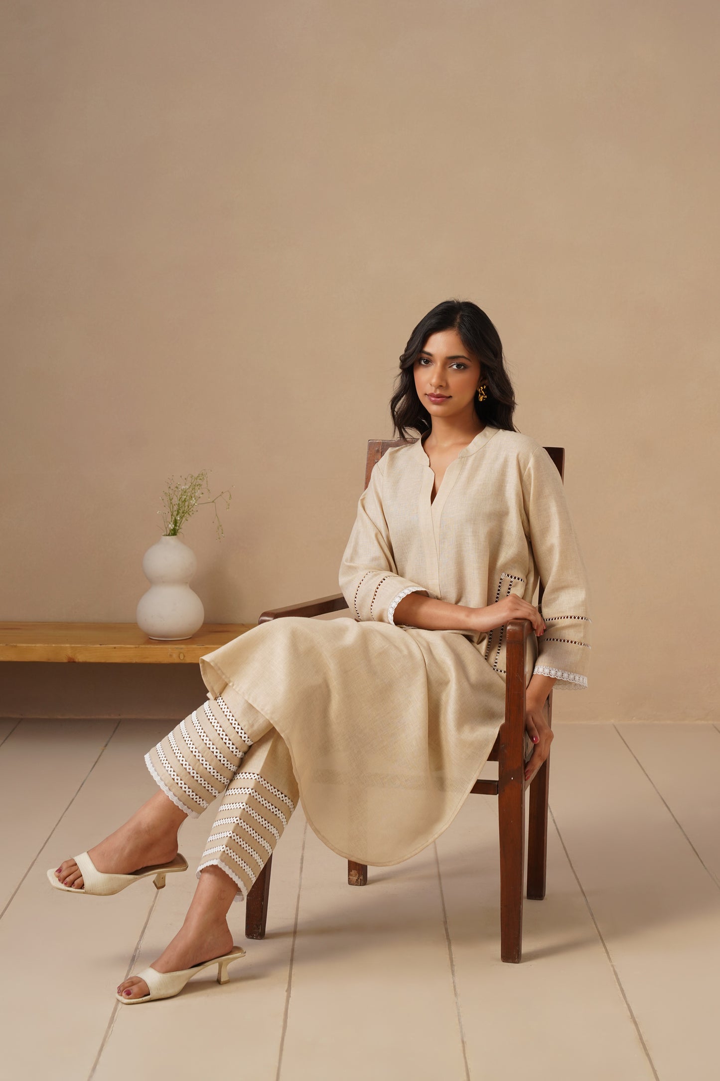 Linen Co-ord Set with Lases and Pants
