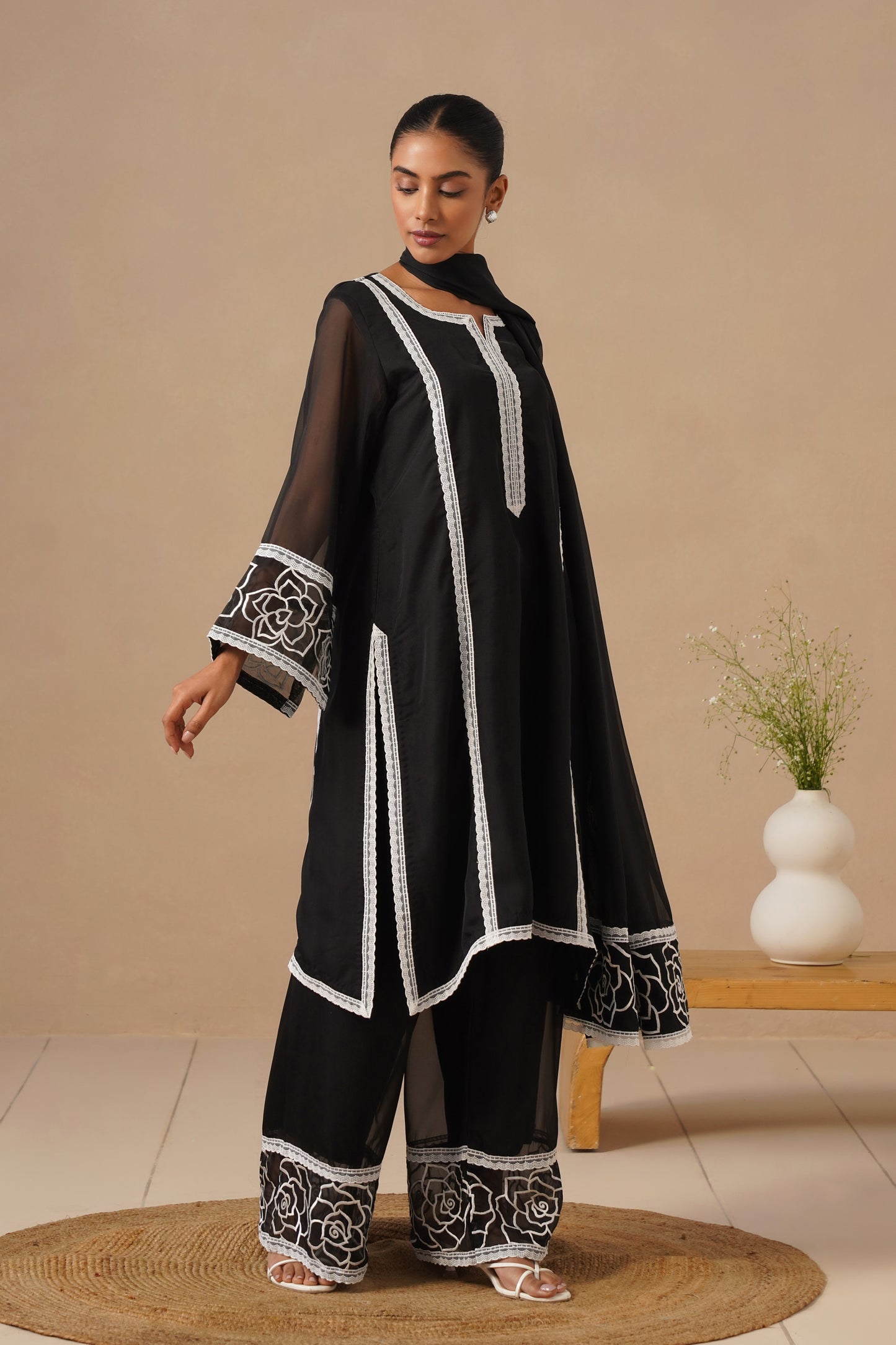 Organza Silk Fabric Embroidered