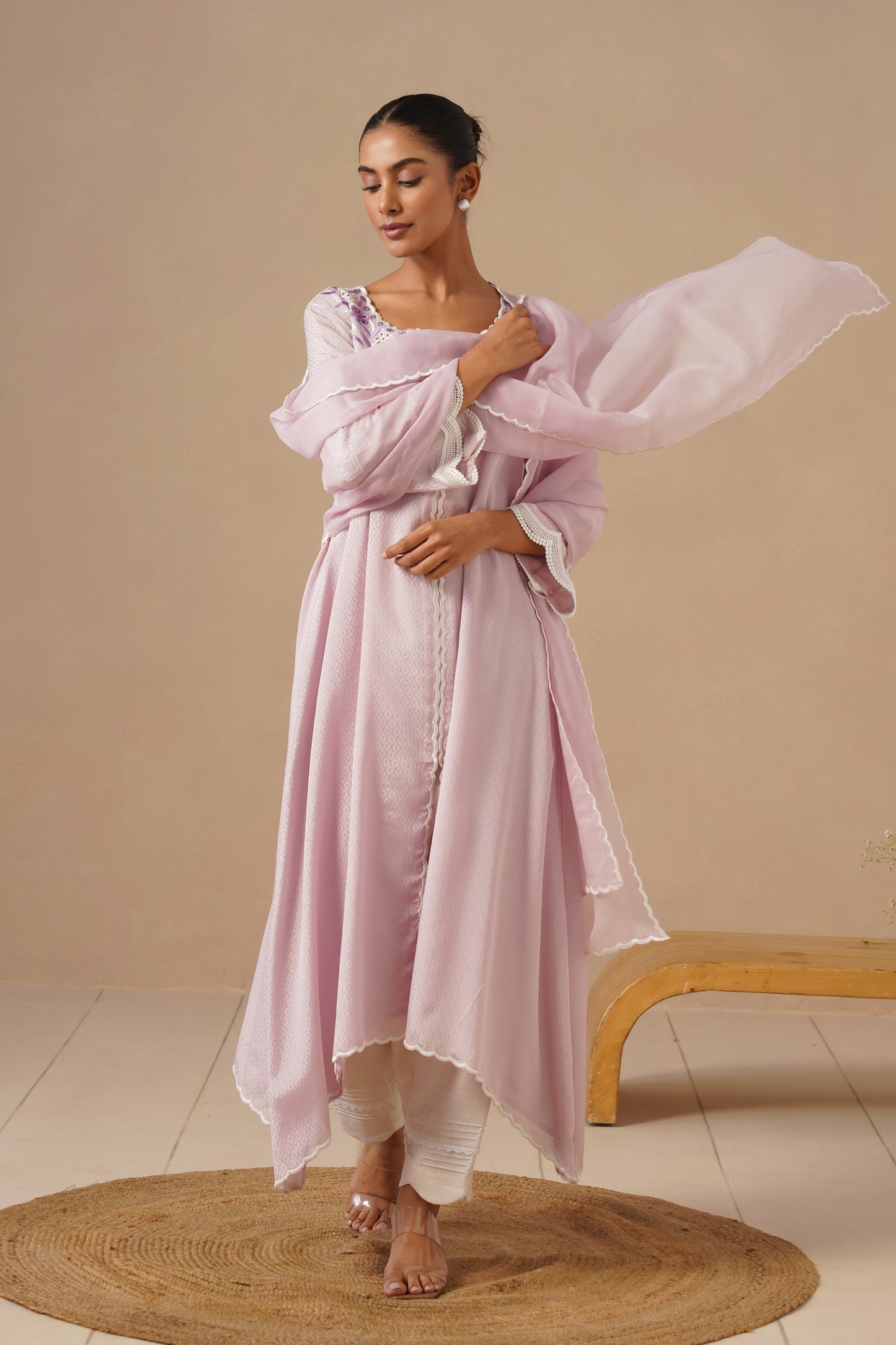 Organza Silk Fabric Embroidered