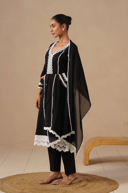 Organza Silk Fabric with Lases and Loose Plazo