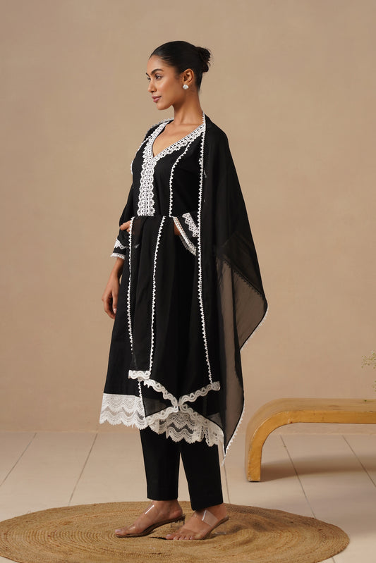 Organza Silk Fabric with Lases and Loose Plazo