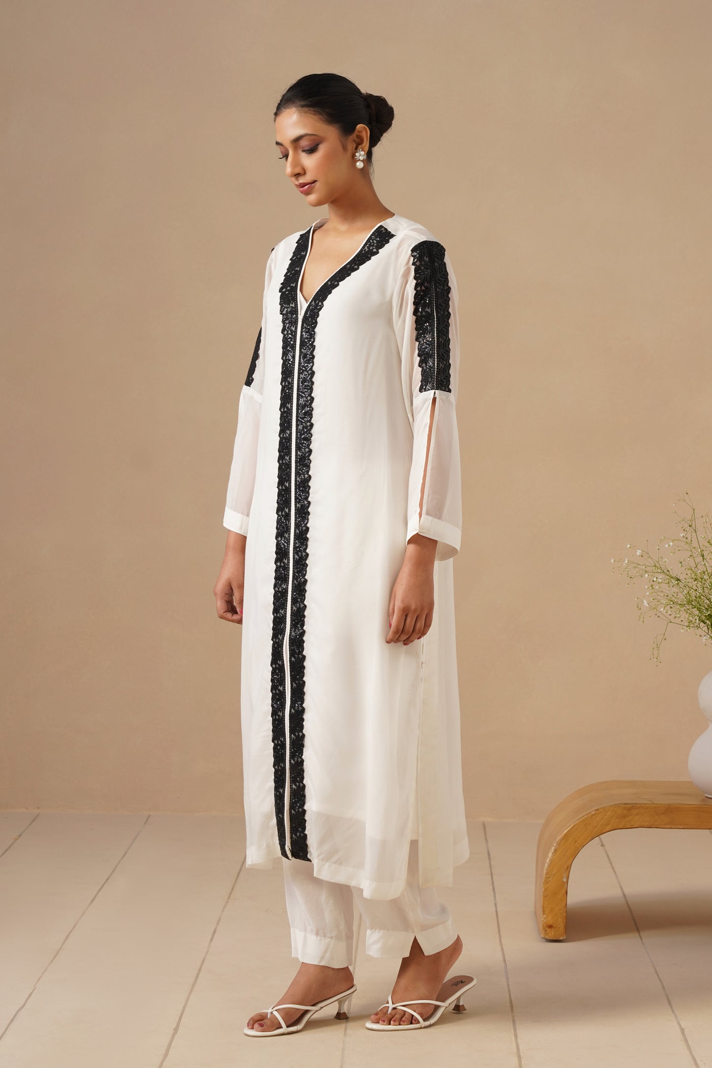Organza Silk Fabric with Lases with Plazo