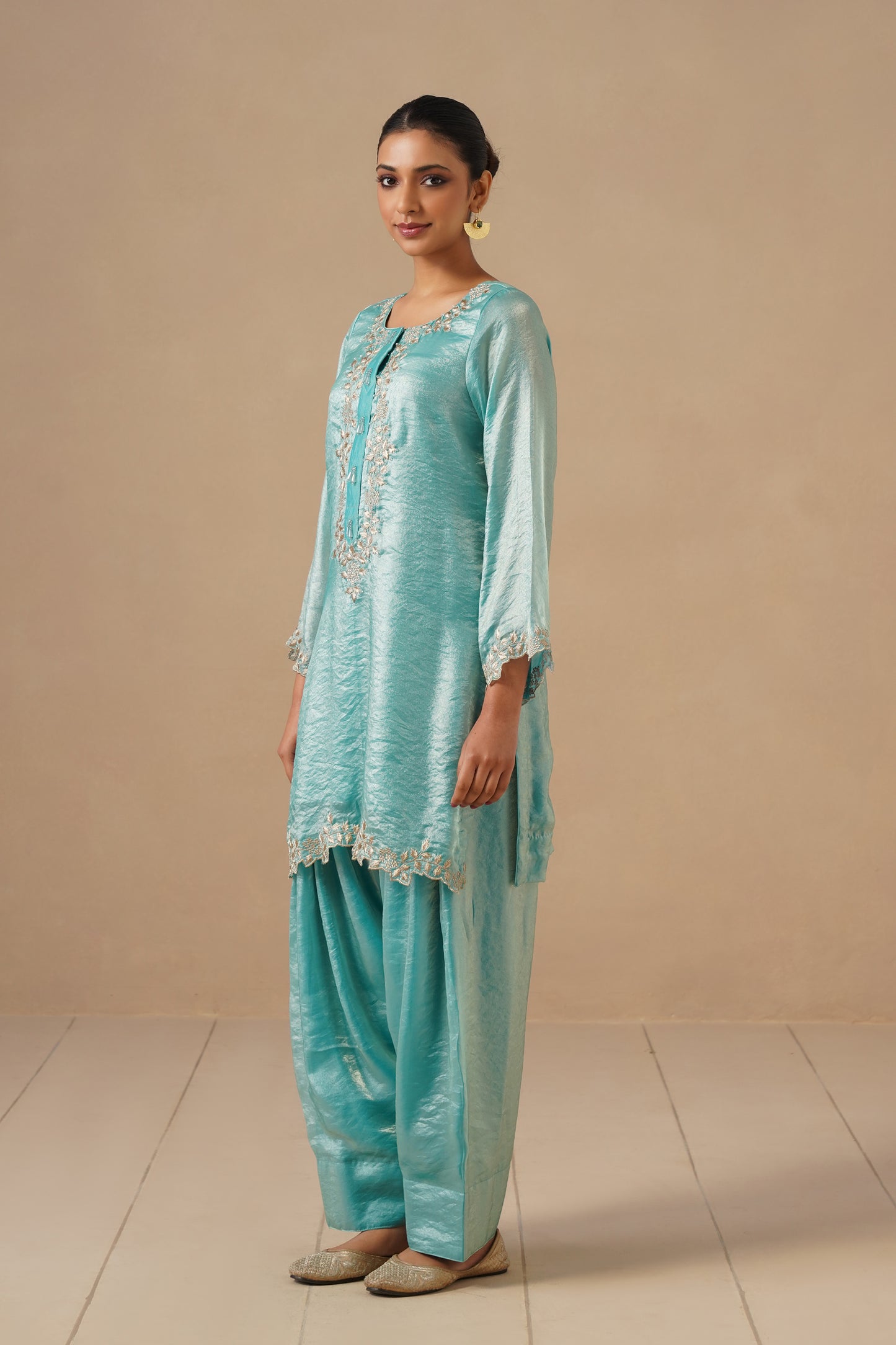Glam Silk Fabric Exbroidered with Farshi Salwar
