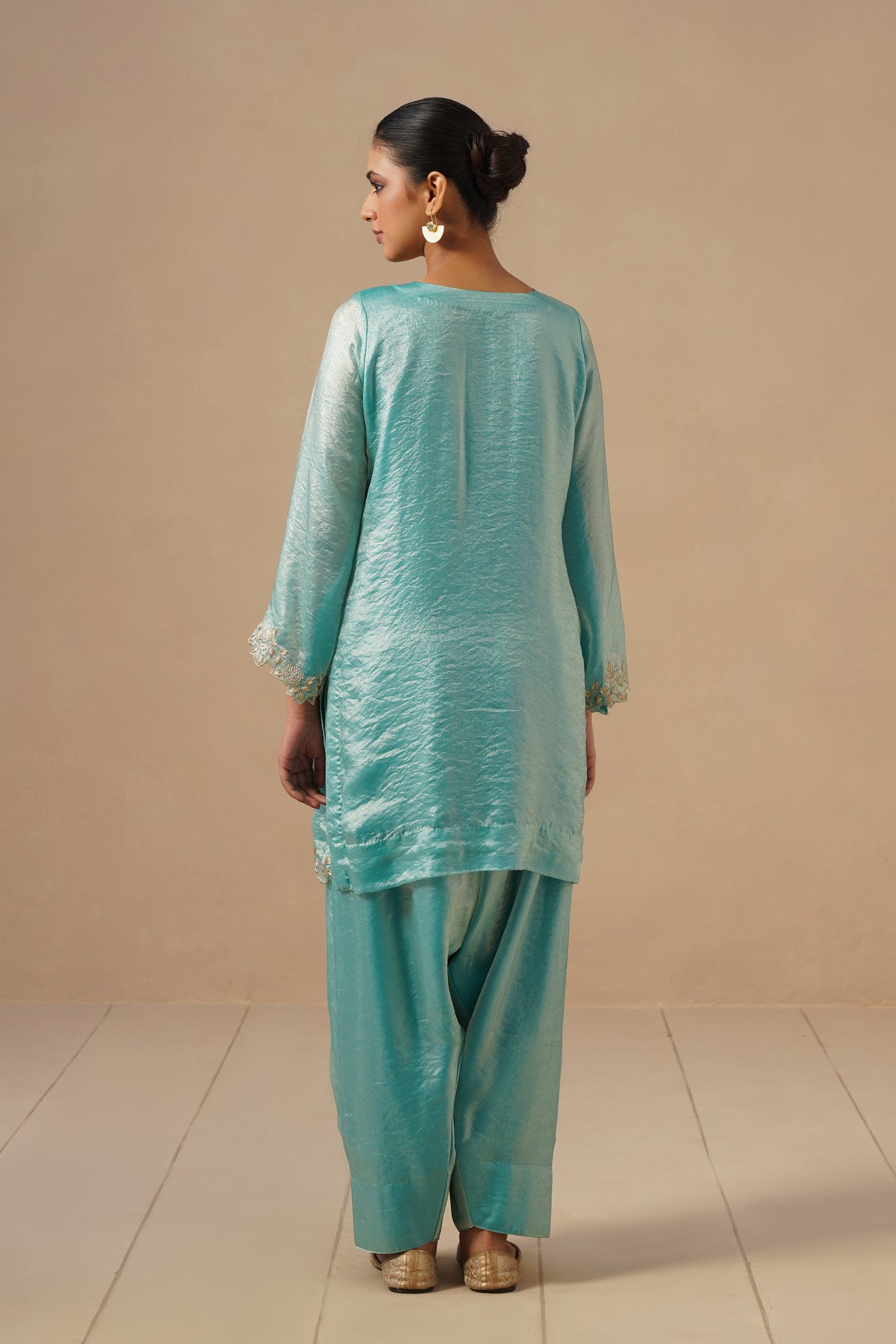 Glam Silk Fabric Exbroidered with Farshi Salwar