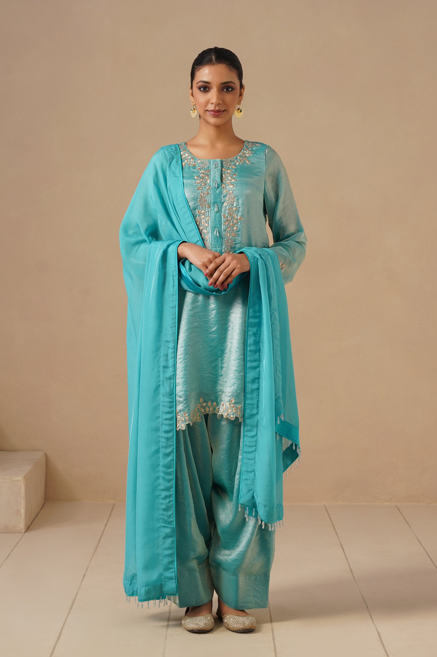 Glam Silk Fabric Exbroidered with Farshi Salwar