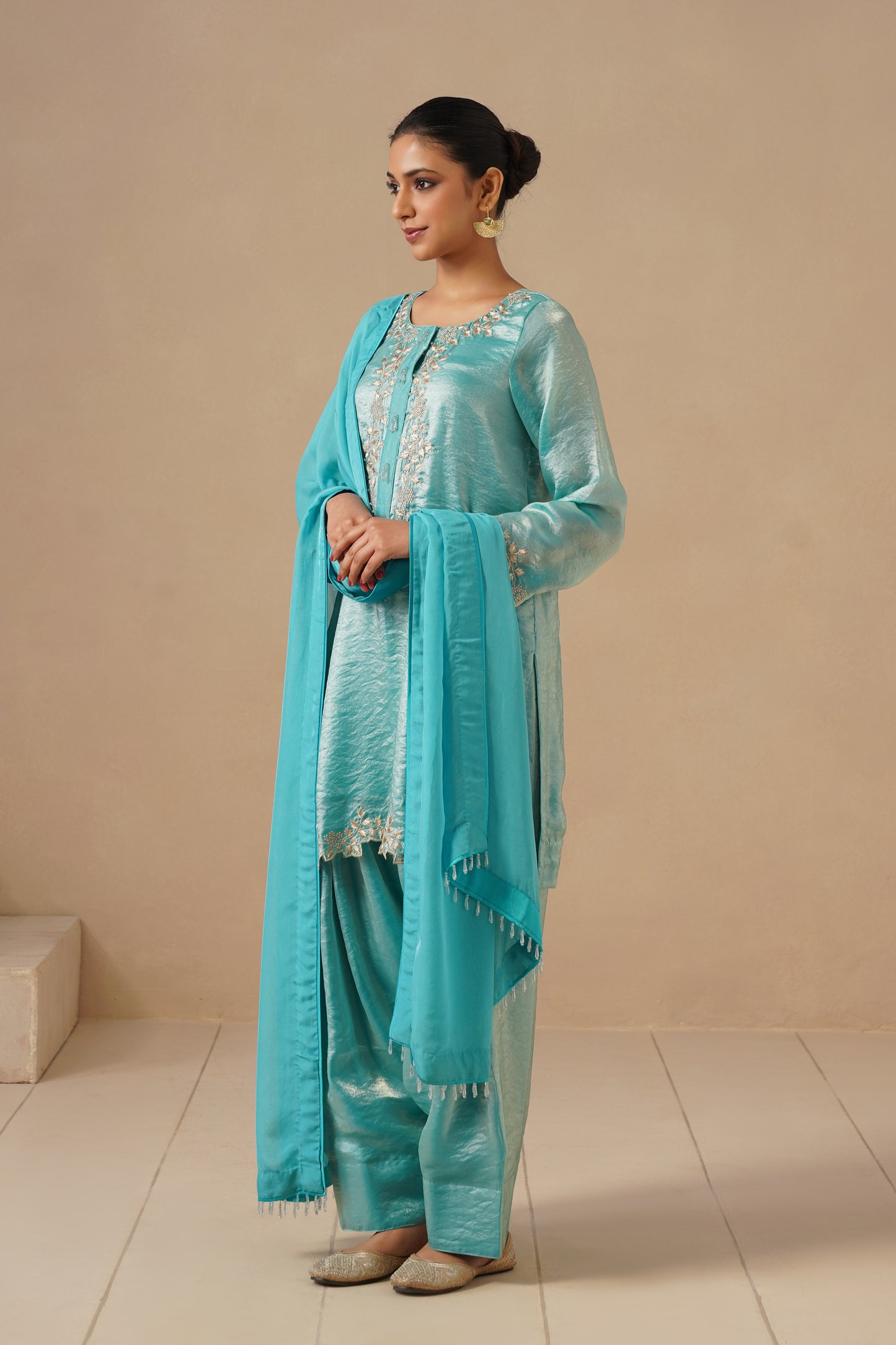 Glam Silk Fabric Exbroidered with Farshi Salwar