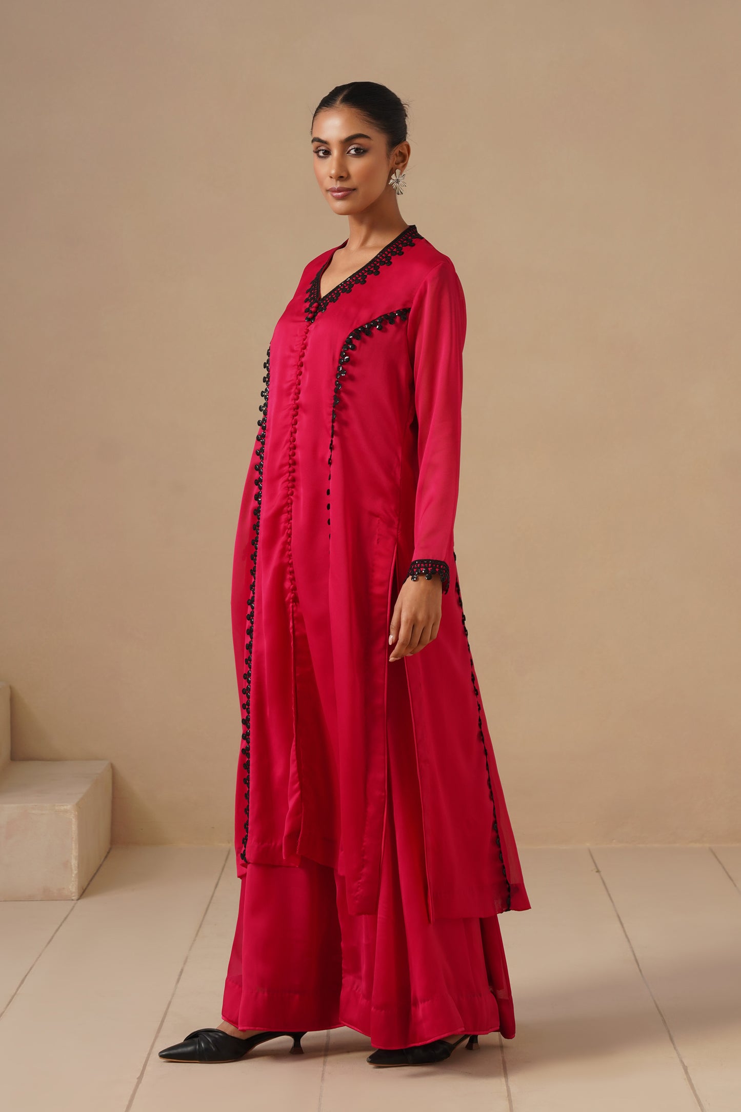 Organza Silk Fabric with Lases with Sharara
