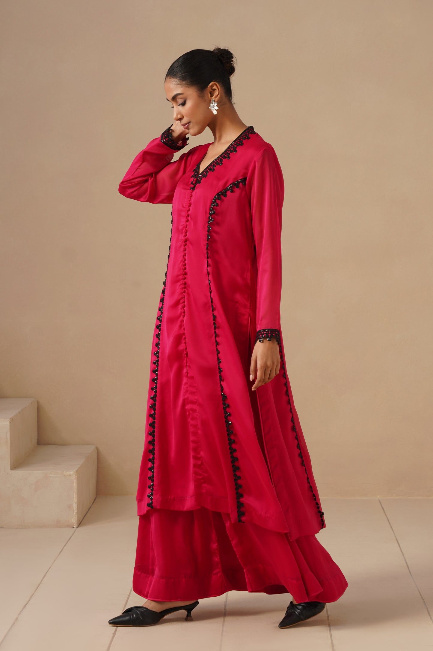 Organza Silk Fabric with Lases with Sharara