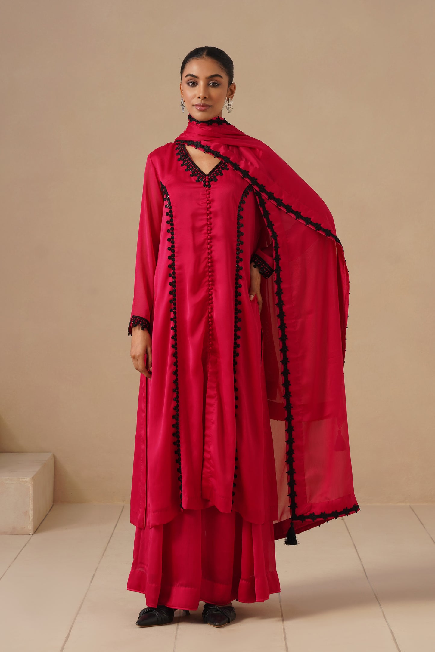Organza Silk Fabric with Lases with Sharara