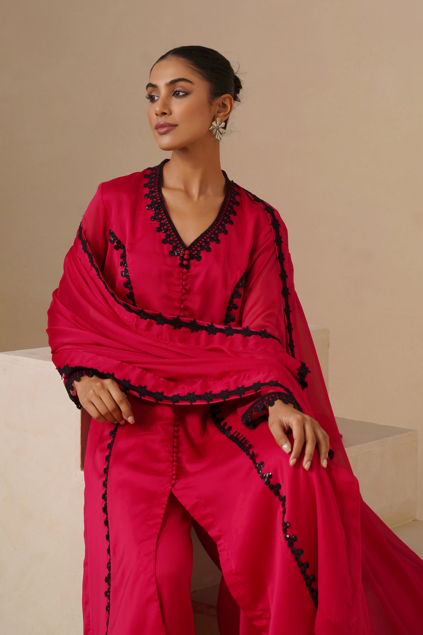 Organza Silk Fabric with Lases with Sharara